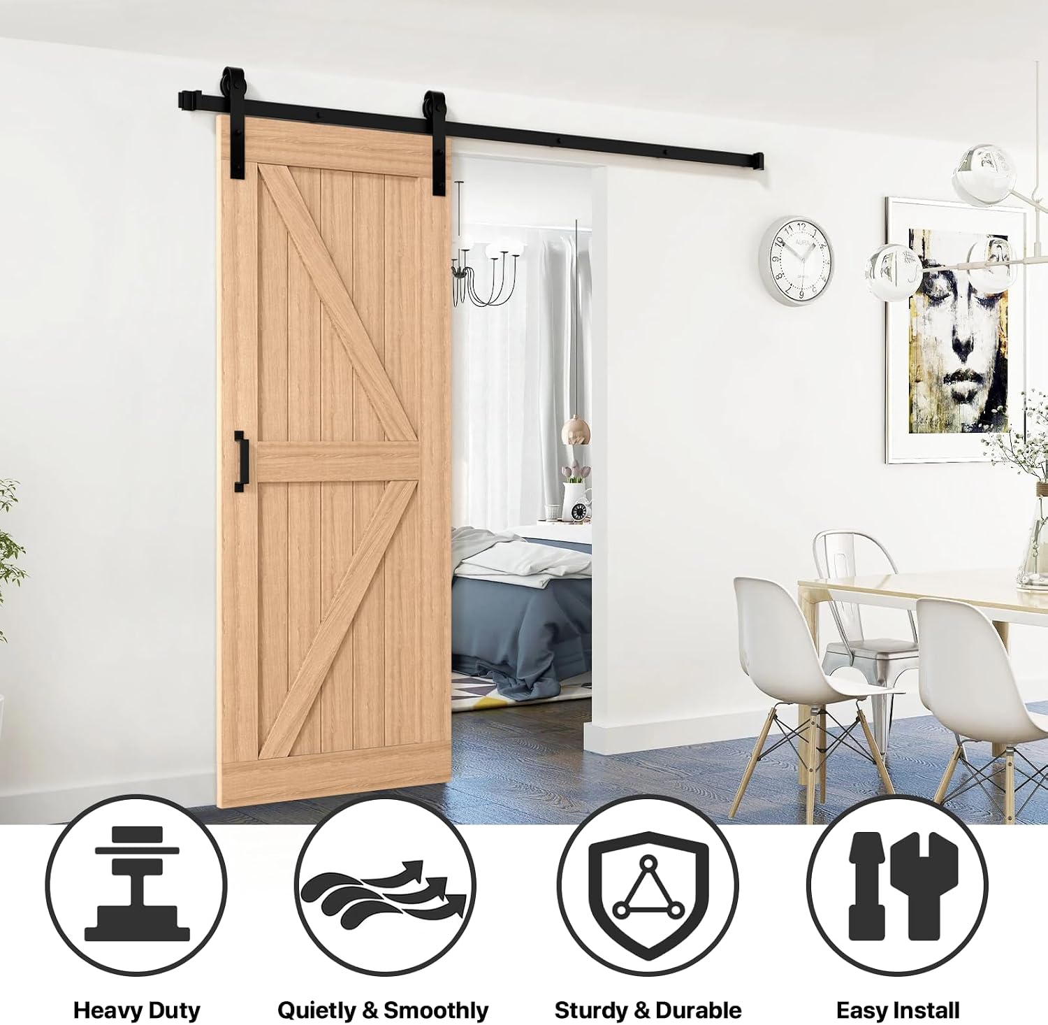 Thumbnail 3 de Signstek 6.6 FT Barn Door Hardware Kit, J-Shape Track, Black with Handles and Latch