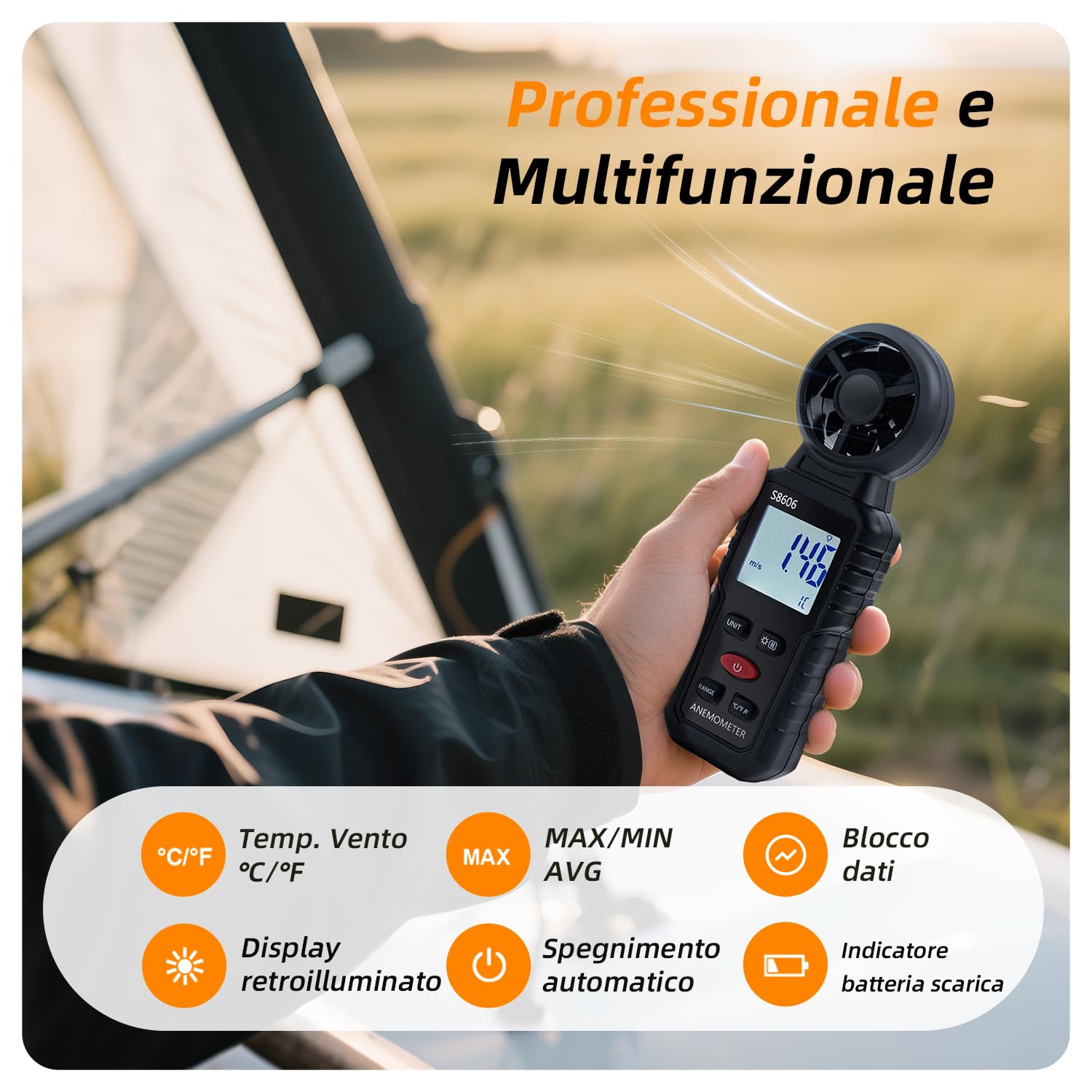 Thumbnail 1 de Tolesum Anemometro portatile 3 in 1 con misurazione vento, Beaufort e temperatura