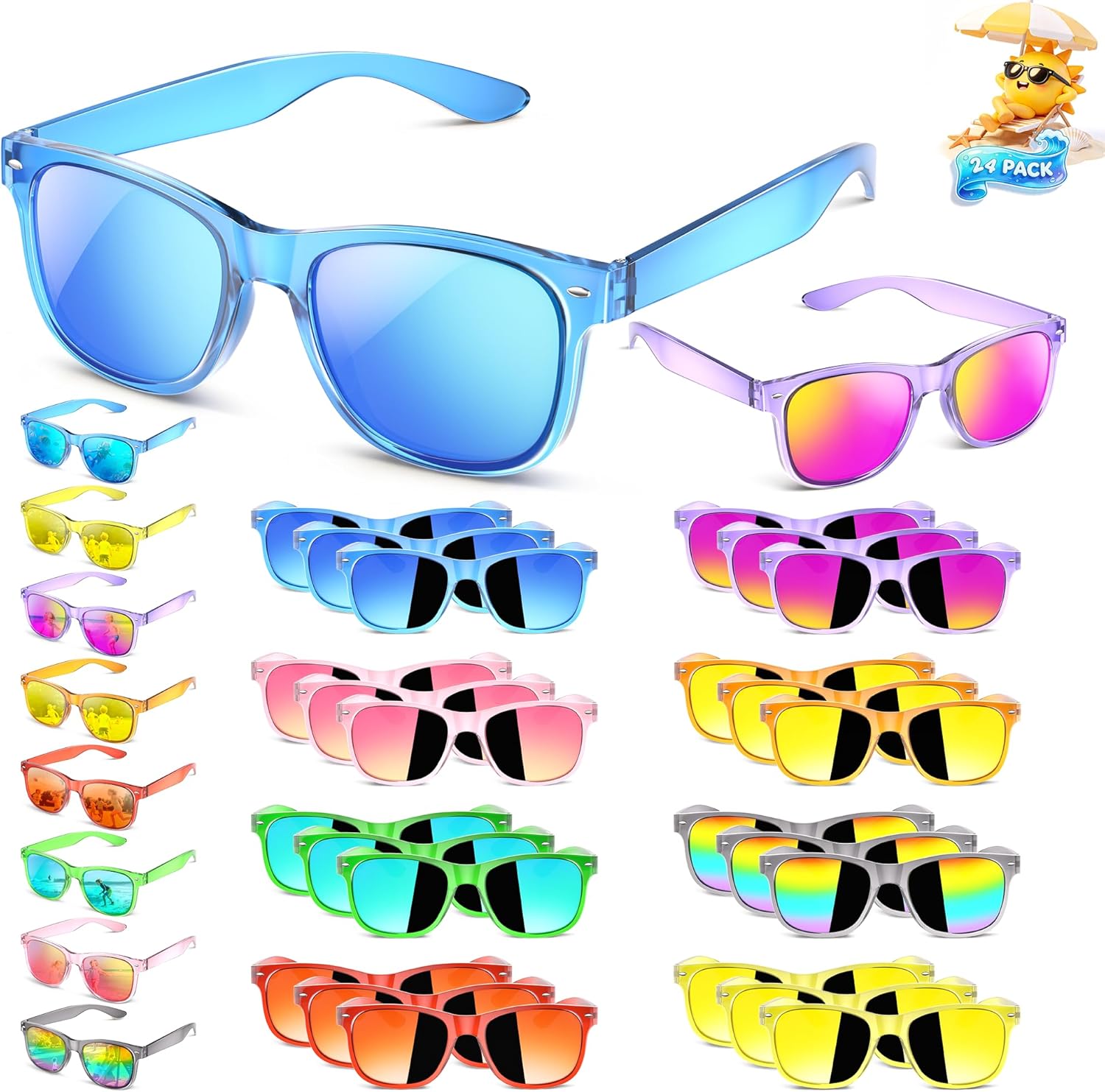 Vcarsian Kids Sunglasses Bulk Party Favors – 24 Packs, UV Protection, Ages 3–8