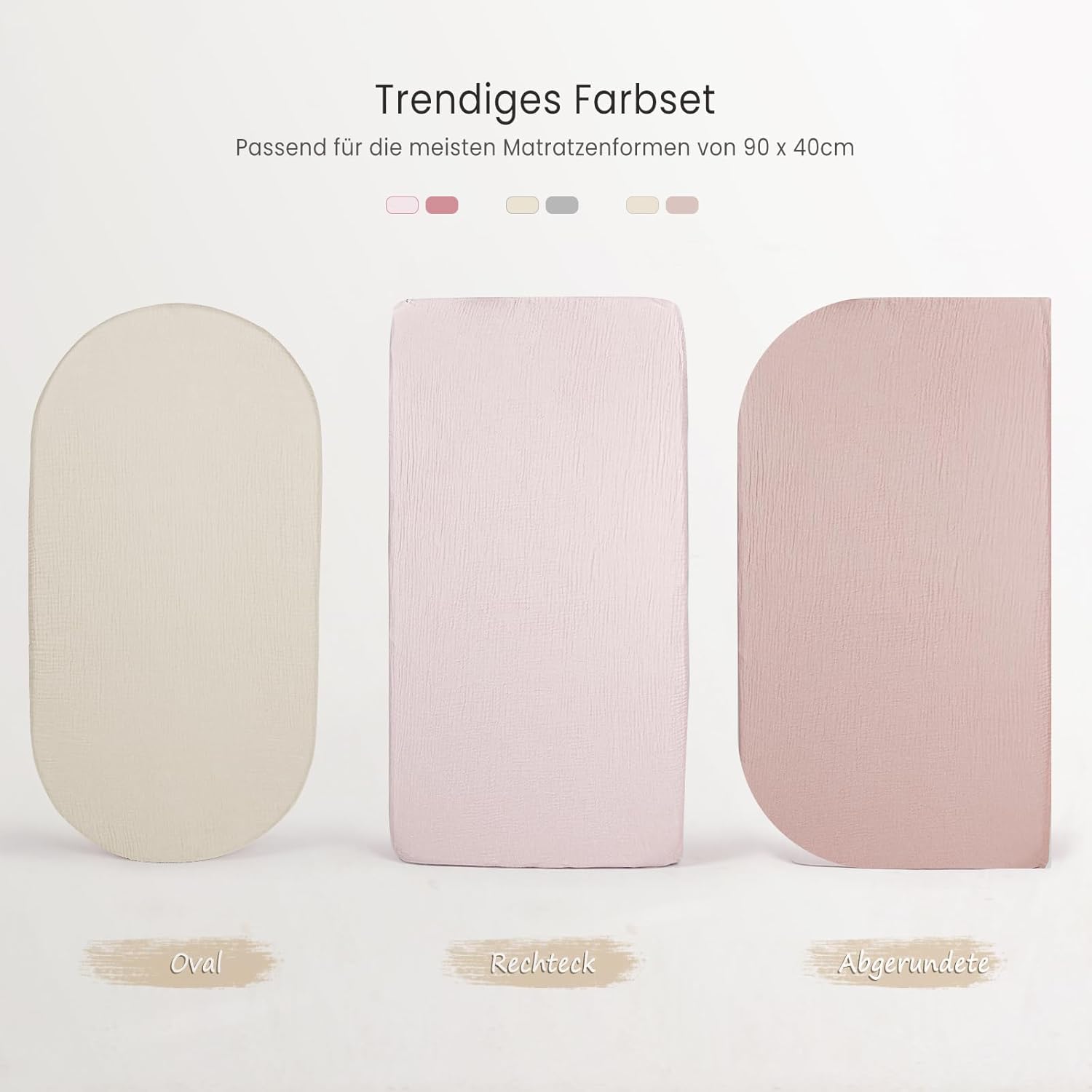 Thumbnail 3 de lulumoon Musselin-Baumwolle Spannbettlaken 2er-Set für Stubenwagen, Kinderwagen & Reisebett (35x75 cm, 41x81 cm, 40x90 cm) – Grau Creme