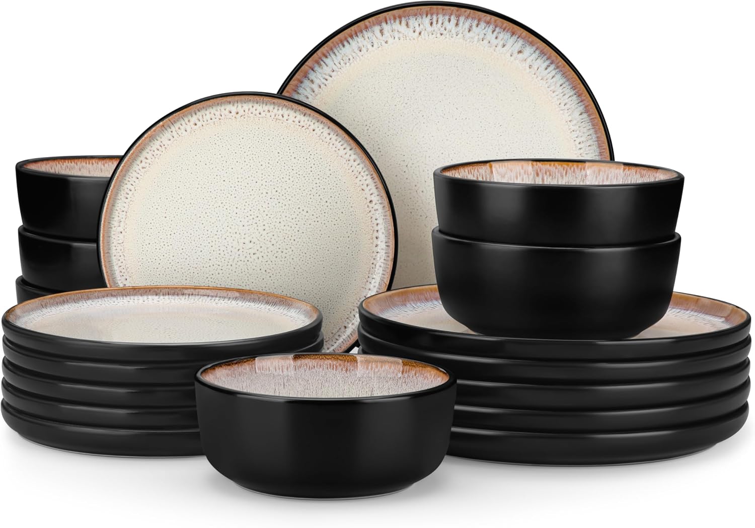 Detalle de vancasso AMBER VC-AMBER-Y-18-EU 18-Piece Stoneware Dinnerware Set, Oyster White