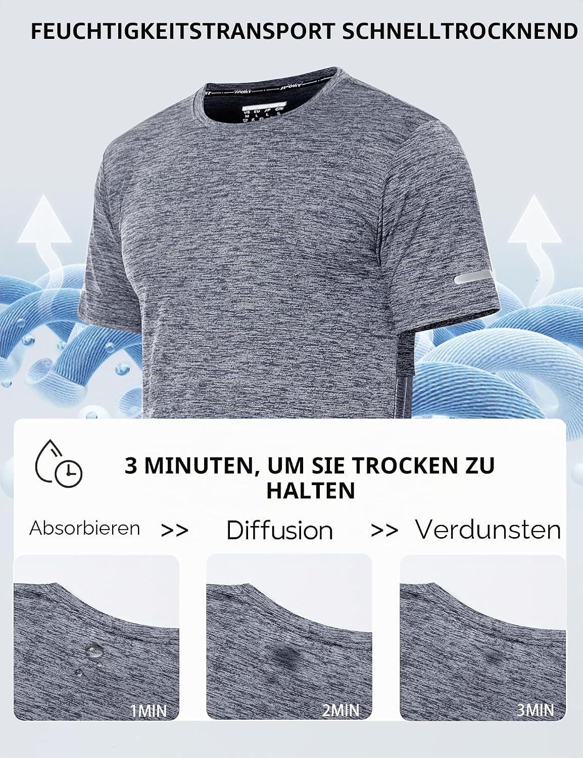 Detalle 2 de MAGCOMSEN Herren Sportshirts Kurzarm – schnelltrocknend, atmungsaktiv und reflektierend