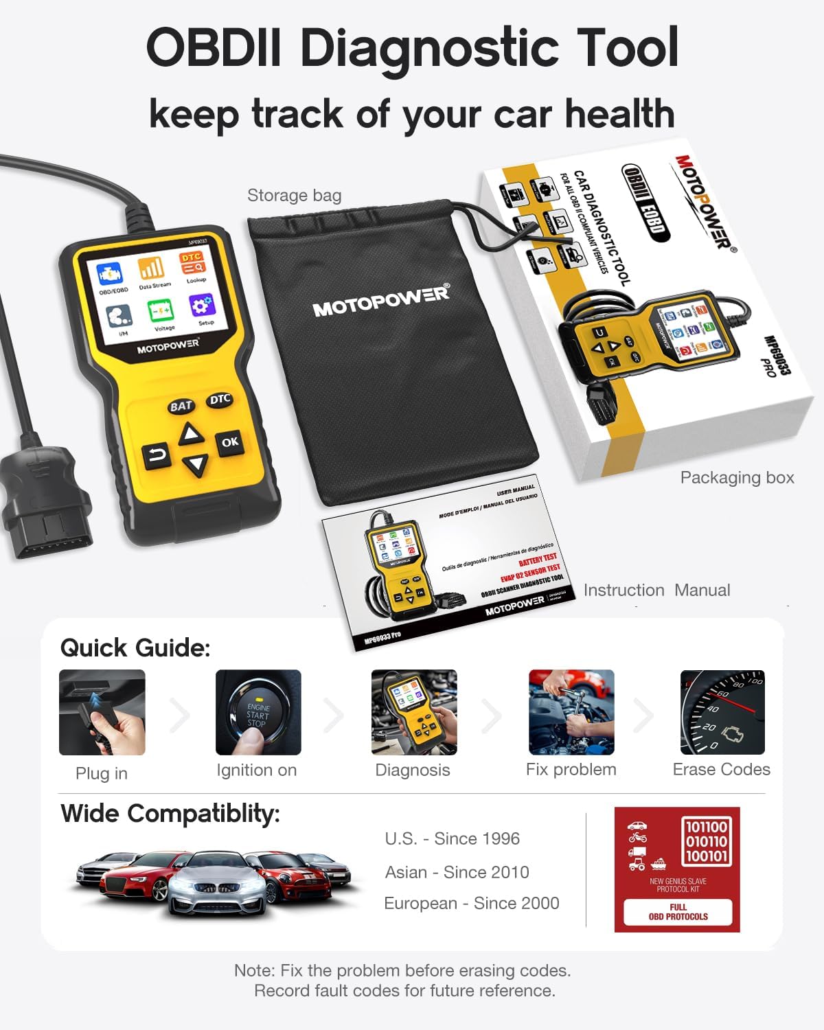 Thumbnail 4 de MOTOPOWER MP69033 Pro OBD2 Scanner & Battery Tester (OBD Code Reader for Check Engine Light)