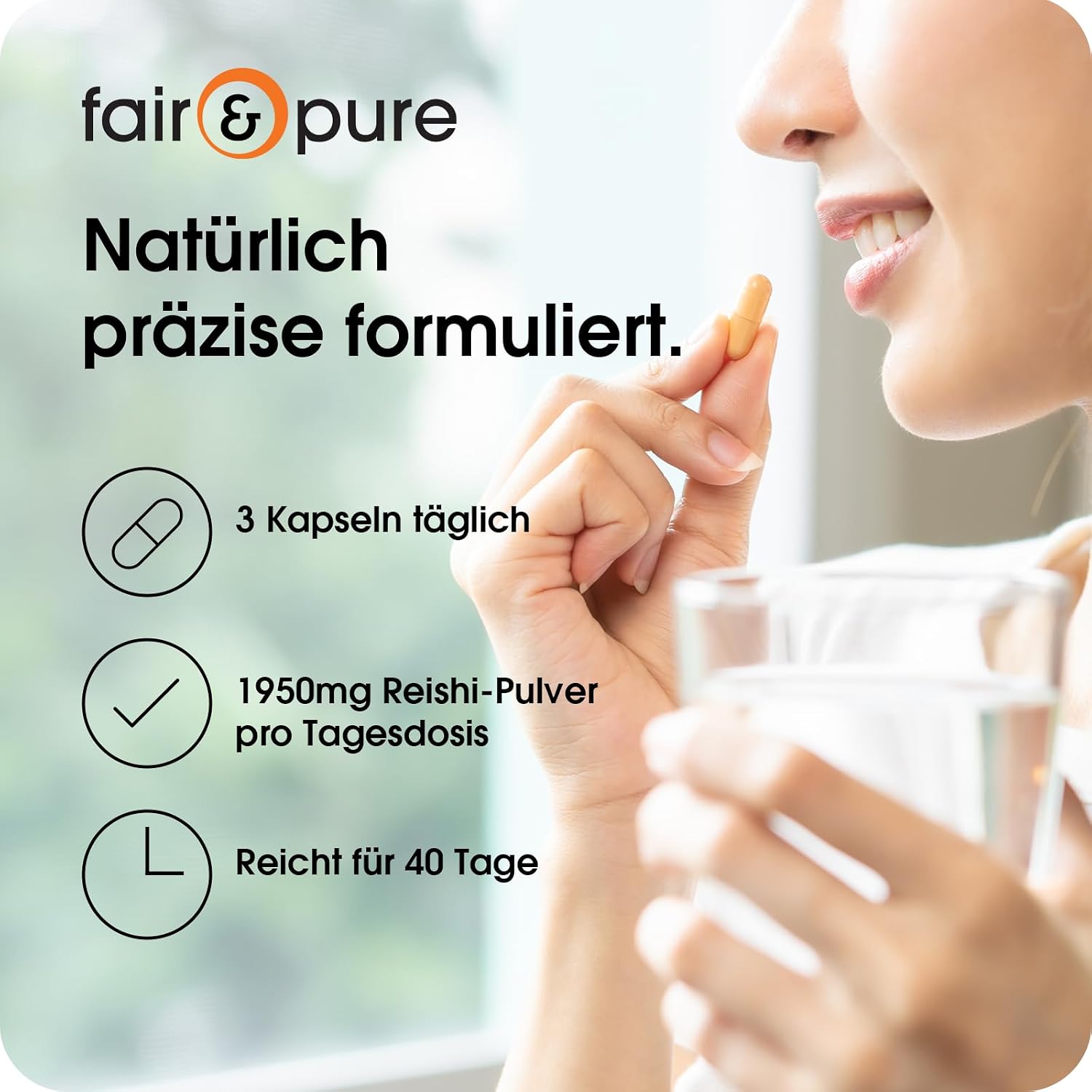 Thumbnail 2 de Fair & Pure Reishi 1950mg pro Tagesdosis – veganes Ganoderma-Lucidum, 120 Kapseln, in Deutschland hergestellt