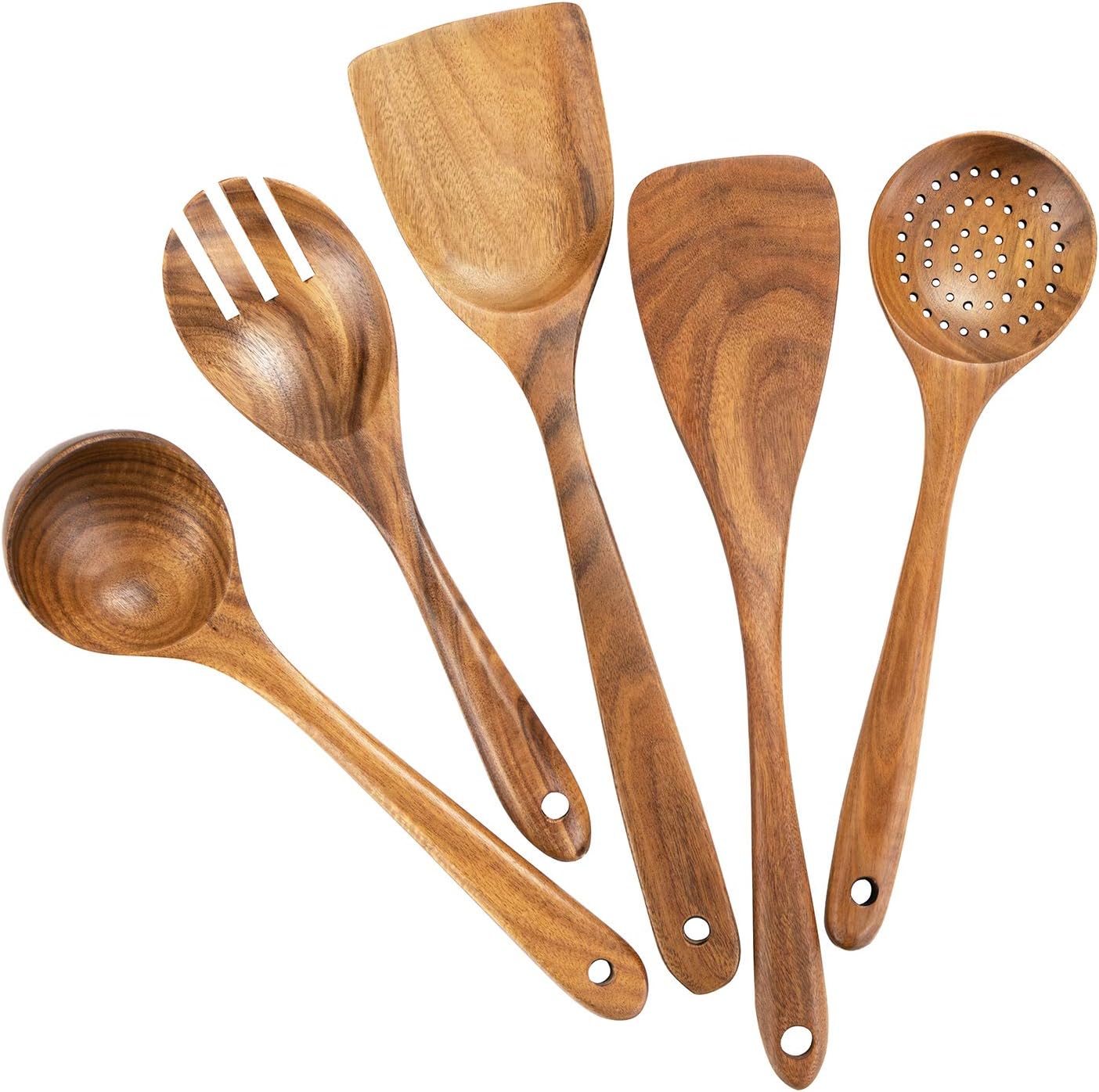 Thumbnail 6 de 10-Pack Teak Wooden Cooking Utensils Set (Wood Spoons, Spatulas, Ladle & More) — Non-Scratch Kitchen Tools