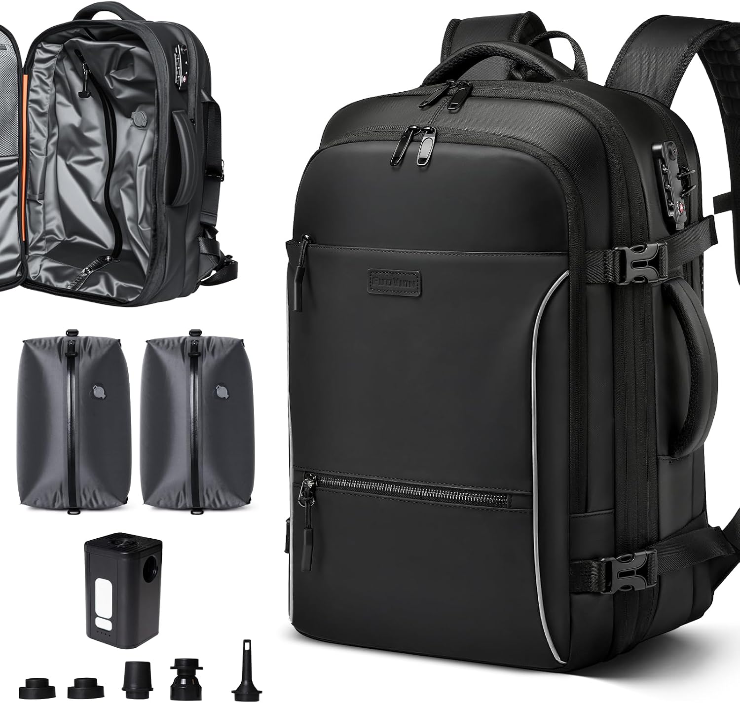 Detalle de FIROVIAN Vacuum Backpack Travel 70L Expandable Carry-On with Compression System and 2 Detachable TPU Vacuum Bags