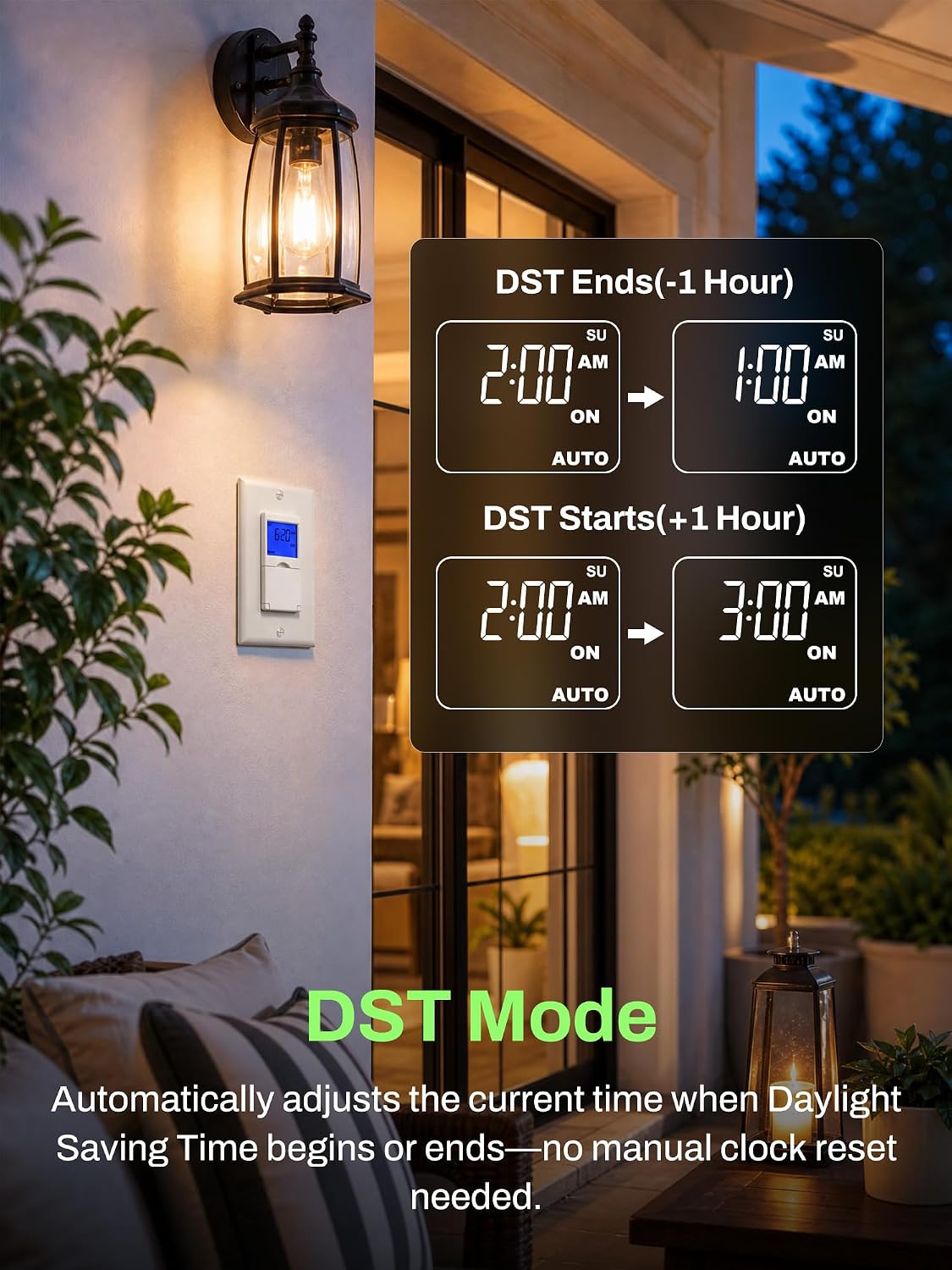 Detalle de BN-LINK 7-Day Astronomical In-Wall Timer Switch, 18 Programs, Blue Backlight