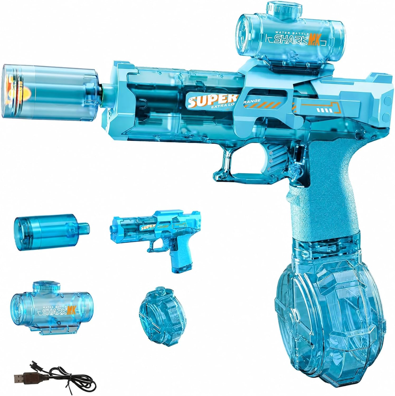 Detalle de StimuVariety Elektrische Wasserpistole für Erwachsene & Kinder mit automatischem Sprühmodus und LED-Lichtern (blau)
