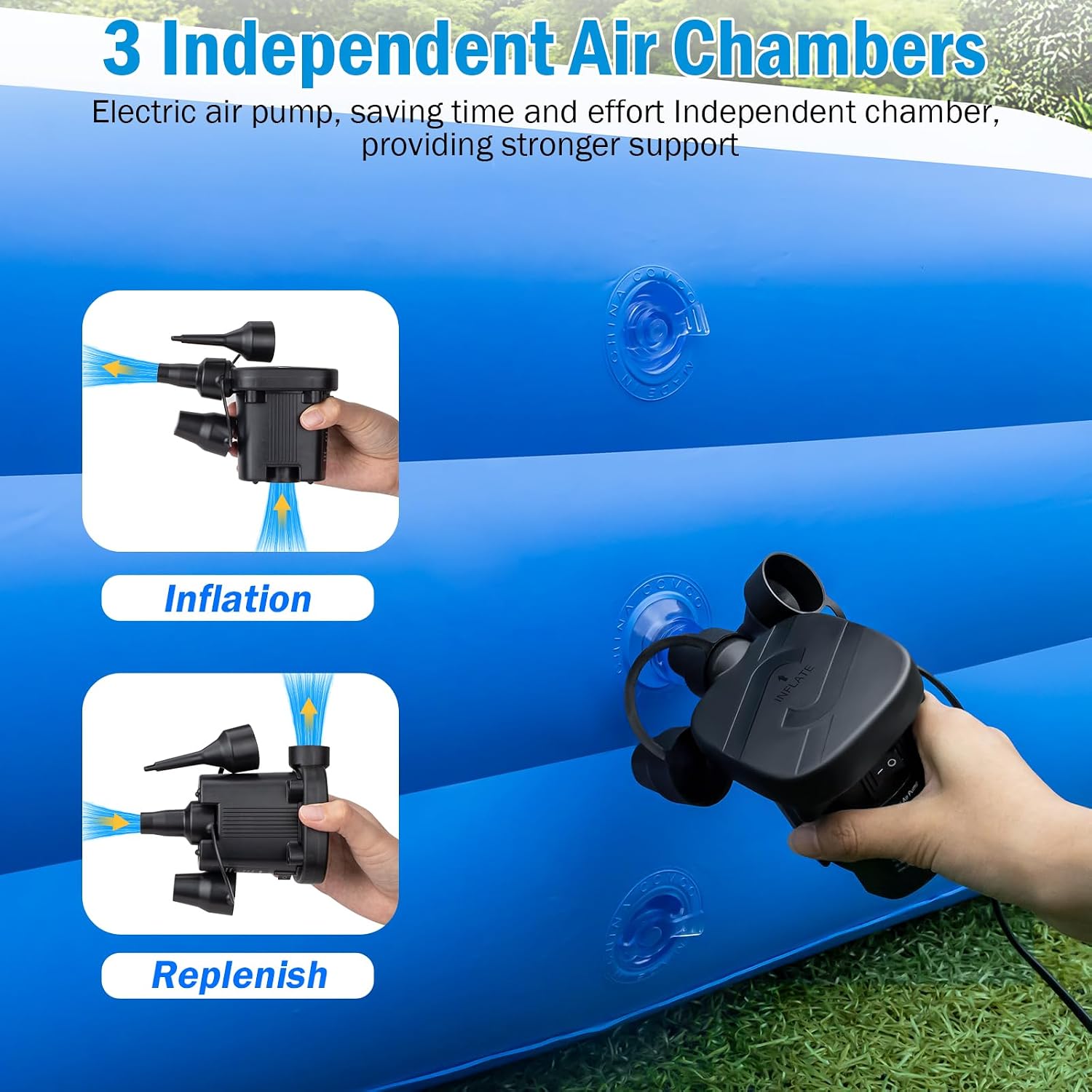 Detalle de Extra Large Inflatable Pool for Adults (180" x 76" x 22") with Pump – Oversized Backyard Splash