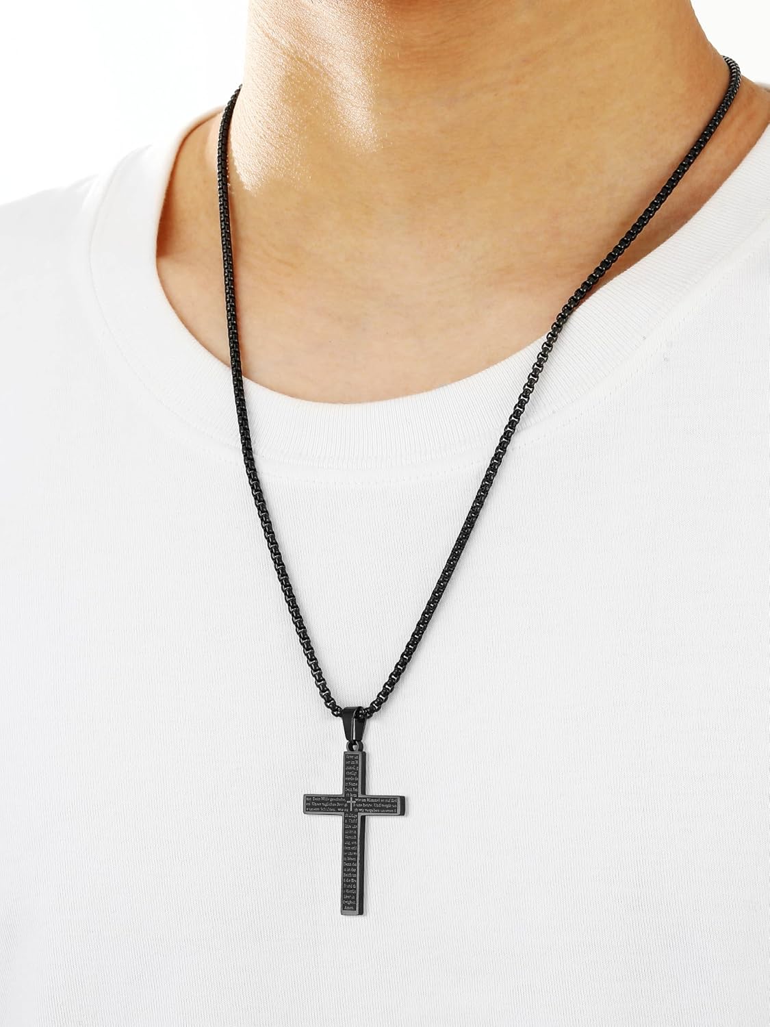 Detalle de Aretas Kreuz Halskette aus 316L-Edelstahl für Herren & Jungen – Kreuzanhänger mit Verlängerungskette