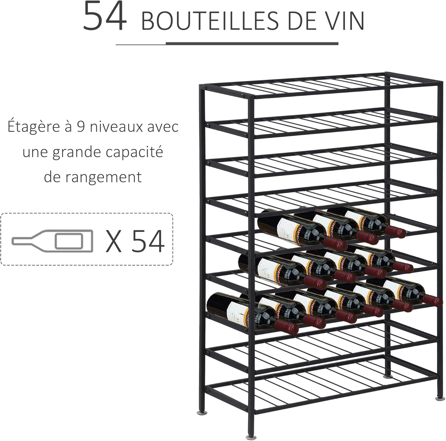 Thumbnail 3 de HOMCOM Étagère à vin Rack – Range-bouteilles 54 bouteilles, métal noir