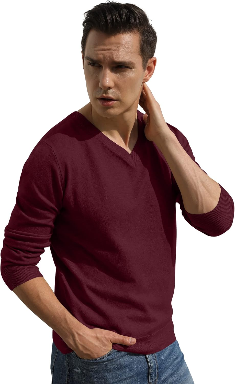 Detalle 2 de Sailwind men’s V-neck knit pullover with soft ribbed cuffs and hem