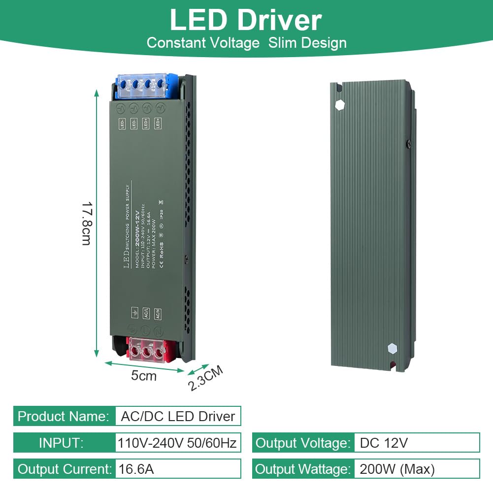 Thumbnail 1 de URAQT Trasformatore 220V→12V, alimentatore LED 200W ultra sottile (driver a tensione costante)