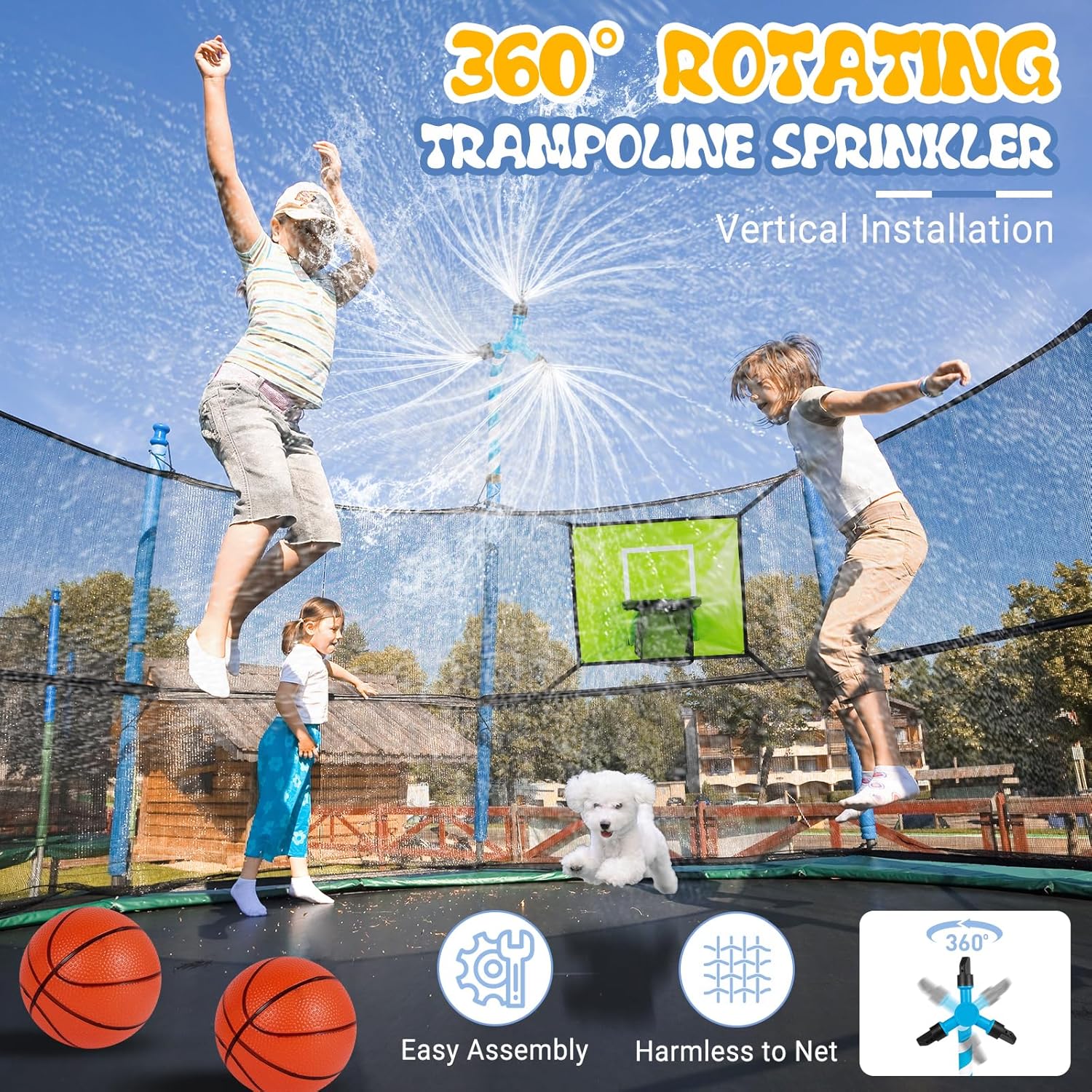 Detalle de Kids Trampoline Accessories Kit: Basketball Hoop, Mini Balls, Solar Lights & 8-Mode Outdoor Lighting
