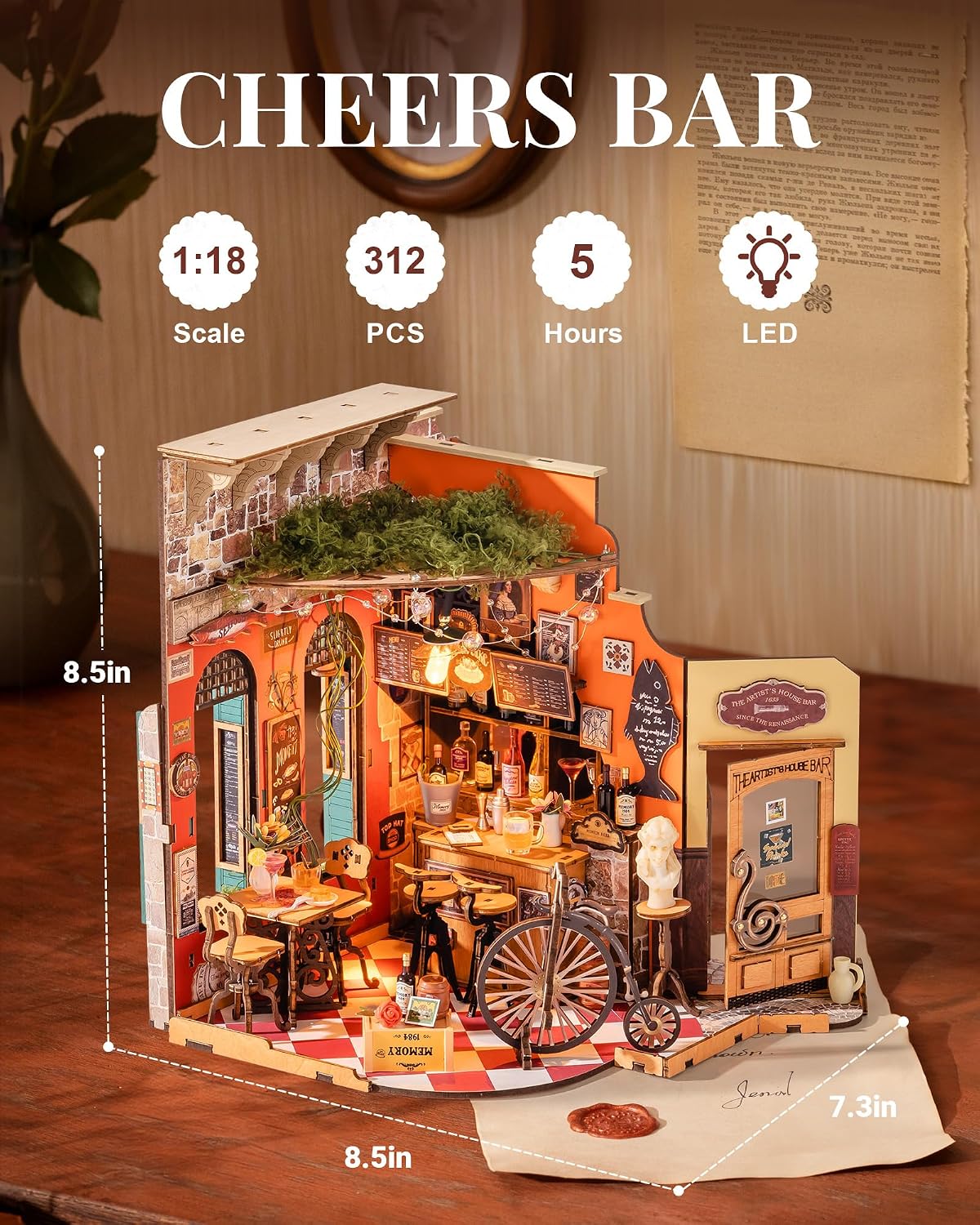 Detalle de Rolife Kit Fai-da-te Casa Miniatura Cheers Bar – Casa delle bambole in stile Rinascimentale per adulti