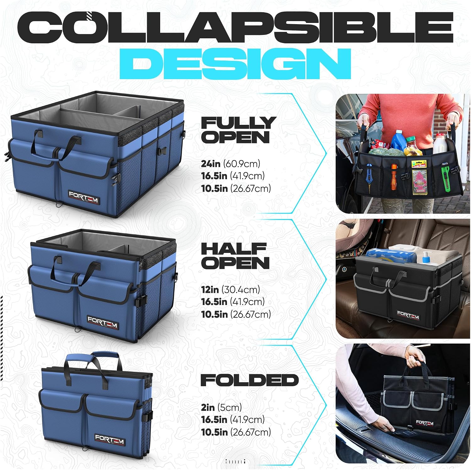 Thumbnail 5 de FORTEM Car Boot Organiser Storage – Sturdy, collapsible multi-compartment organiser for the boot