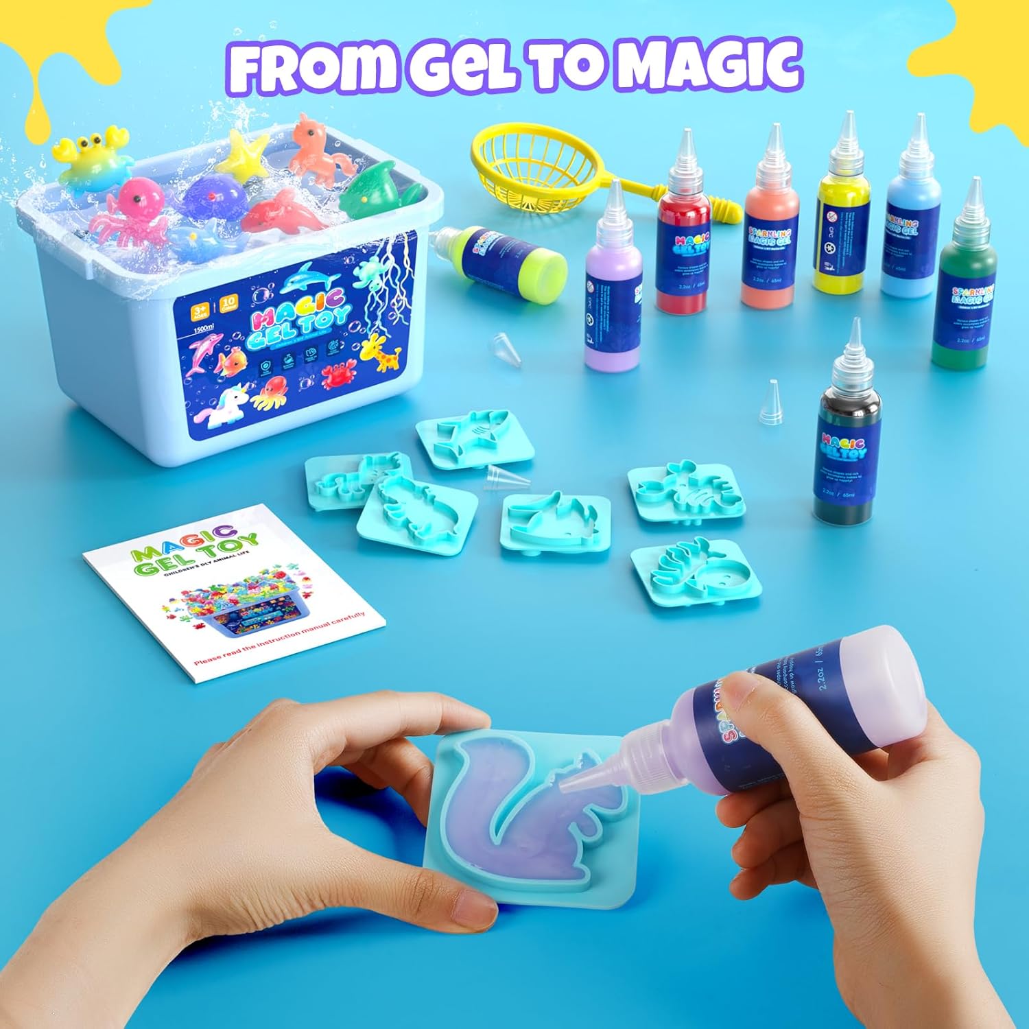 Detalle 1 de Hot Bee Magic Water Gel Squishy Maker Kit with 8 double-sided moulds (Aqua Fairy Beads) for kids
