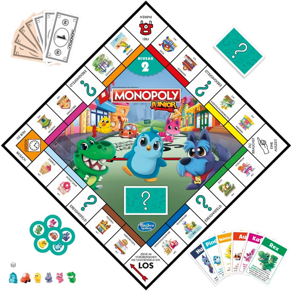 Detalle 2 de Monopoly Junior (Monopoly) – das klassische Brettspiel für Kinder ab 4 Jahren, mit 2-seitigem Spielplan