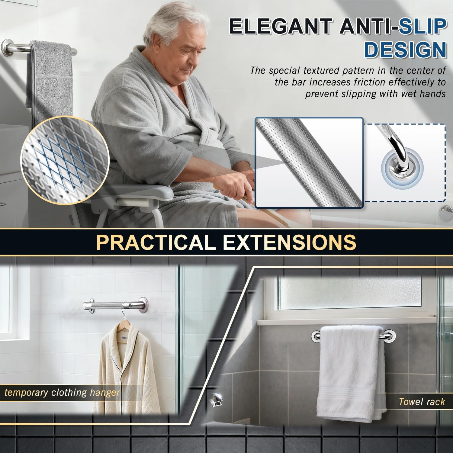 Thumbnail 4 de supregear Bathroom Grab Bar badkamersteunrail van 30 cm, antislip RVS 304