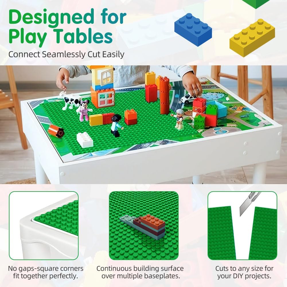 Detalle de HOTUT Plaques de construction 32x32 avec goujons (lot de 4) base verte pour blocs 25,5x25,5 cm
