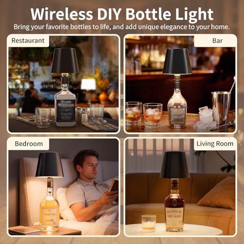 Detalle de UPXNBOR Lampada per Bottiglia: lampada da tavolo senza fili in metallo con batteria high-capacity