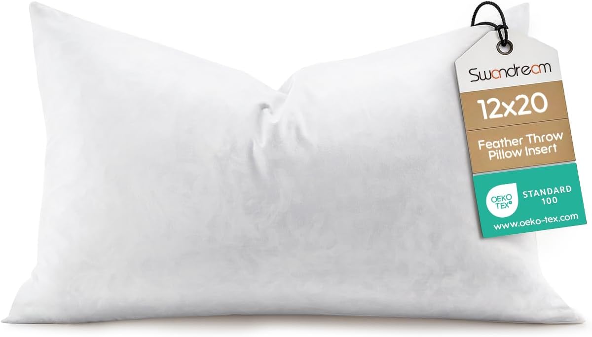 Detalle de Swandream 12x20 Feather Lumbar Pillow Insert, Feather-Microfiber Fill