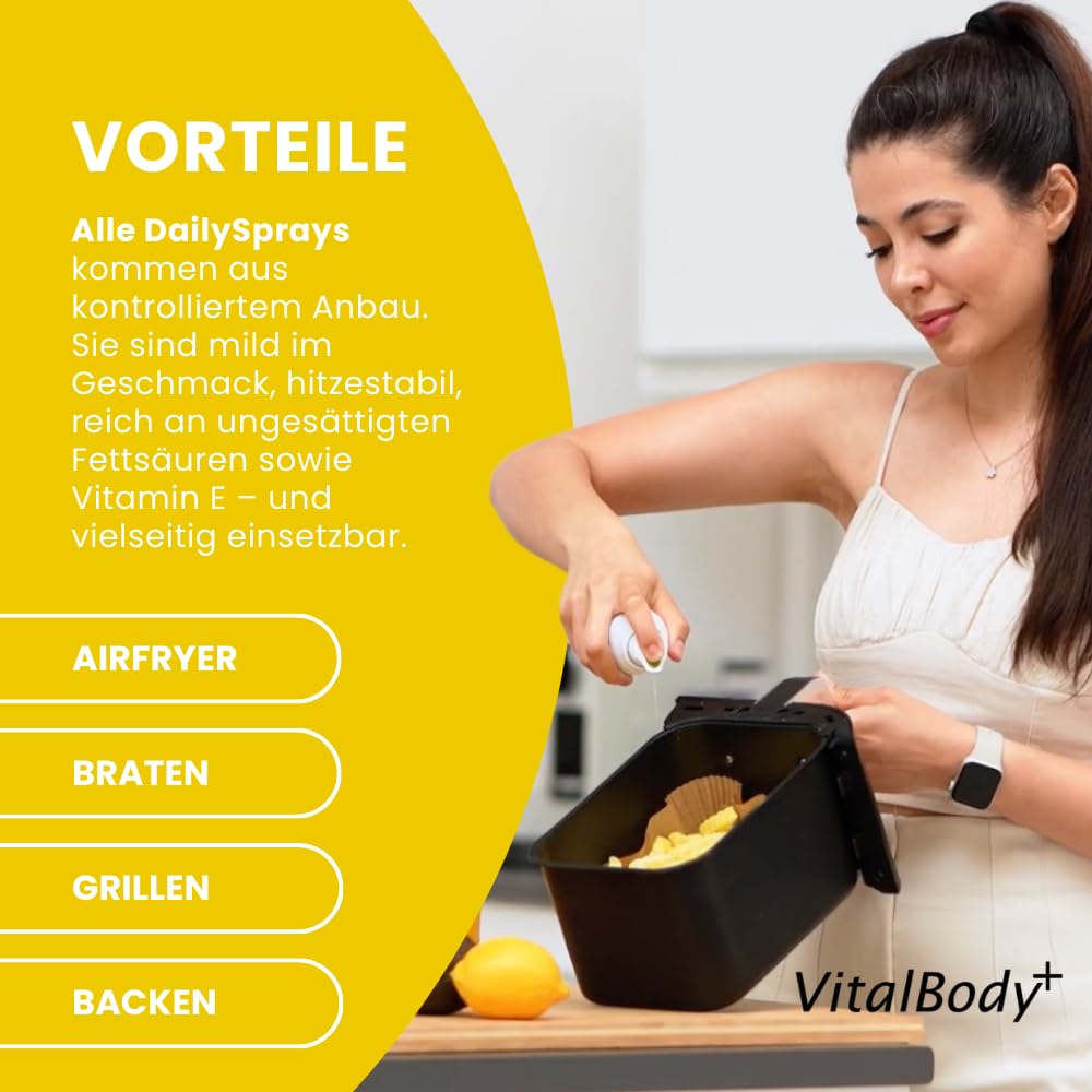 Thumbnail 5 de VitalBody+ DailySpray Probierpaket (6er Pack) – 2 kcal Ölspray für Airfryer, Braten & Grillen
