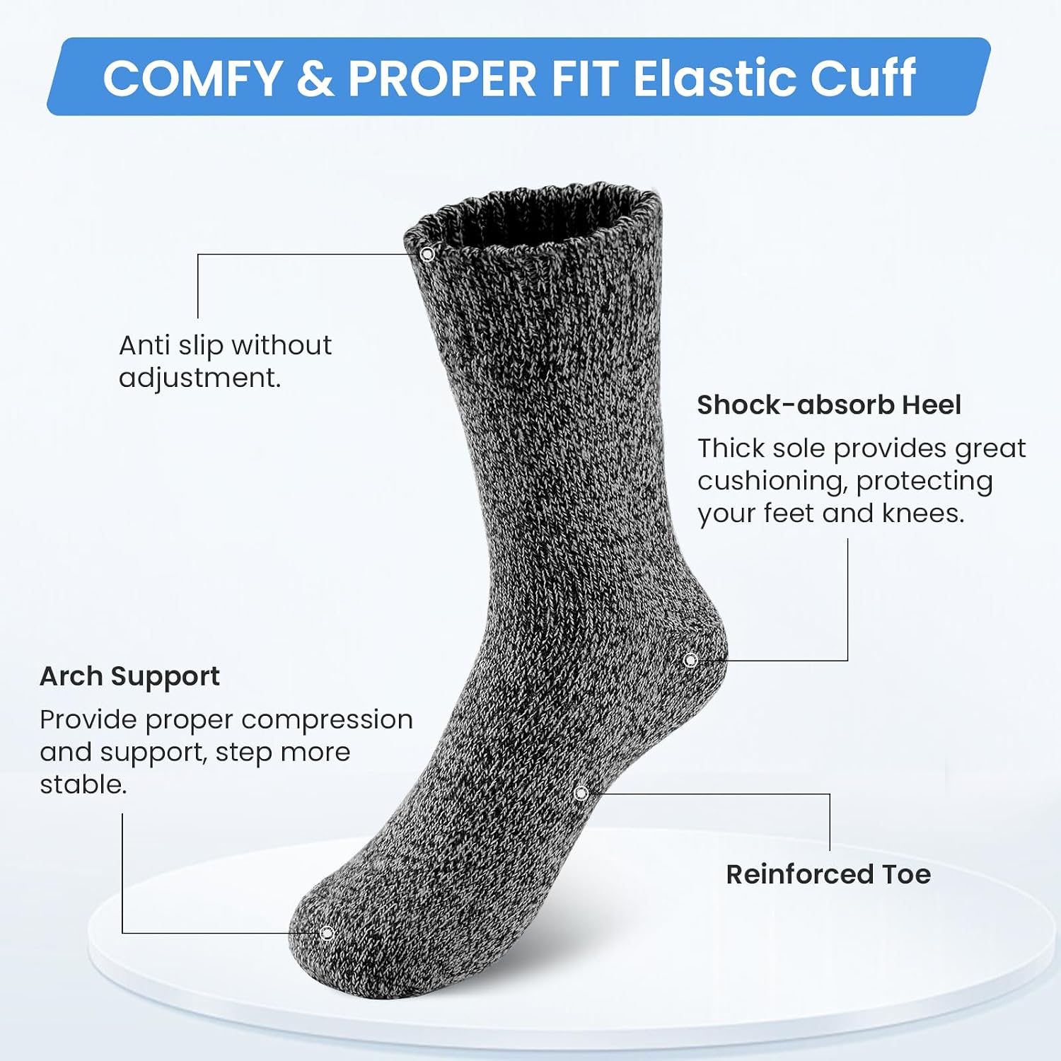 Detalle 2 de SIMIYA mens wool winter socks (5 pairs) – thick thermal knit for boots, ski and hiking