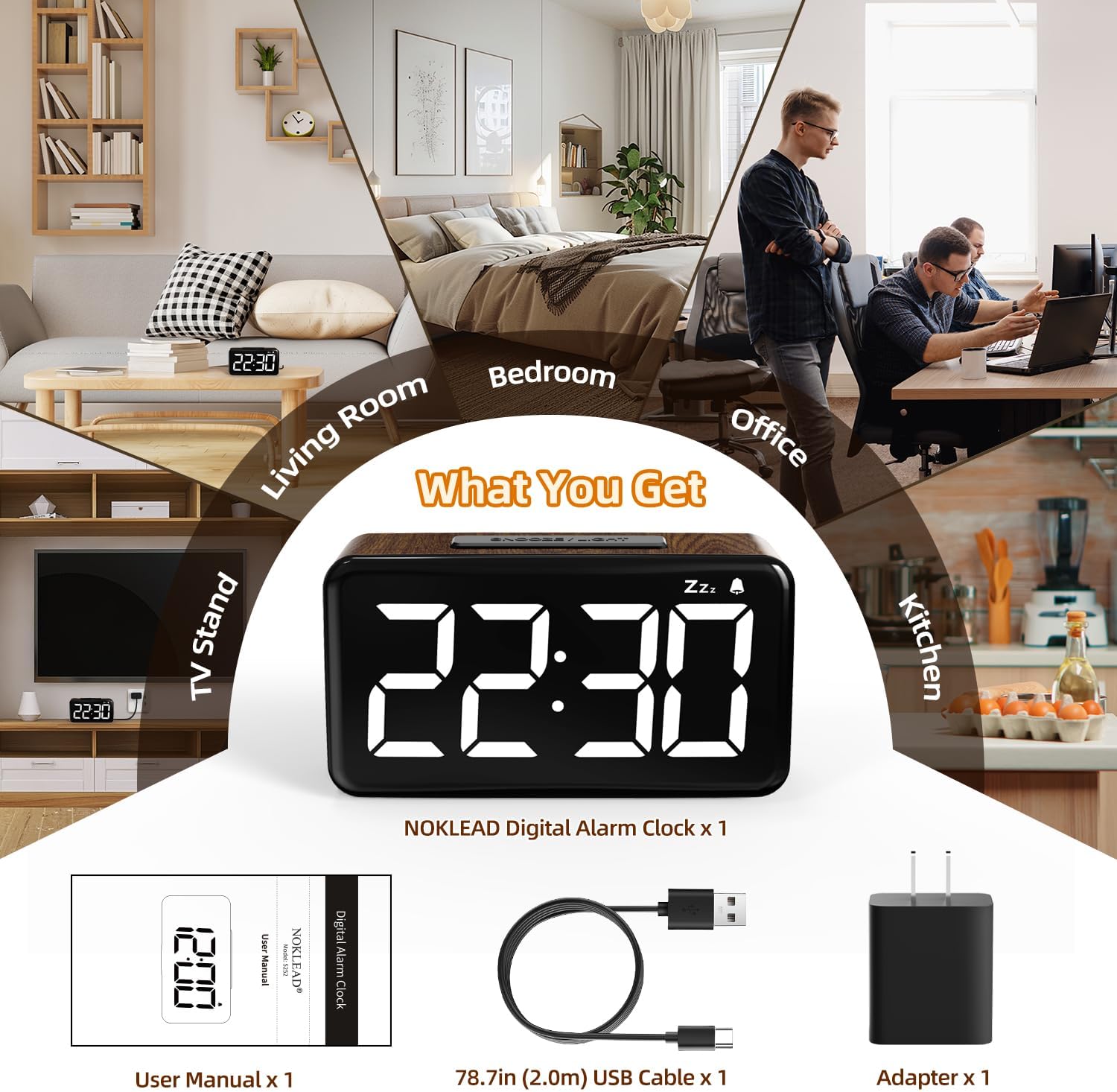 Thumbnail 6 de NOKLEAD 5252 digitale wekker met 5,9-inch ledscherm en instelbare helderheid