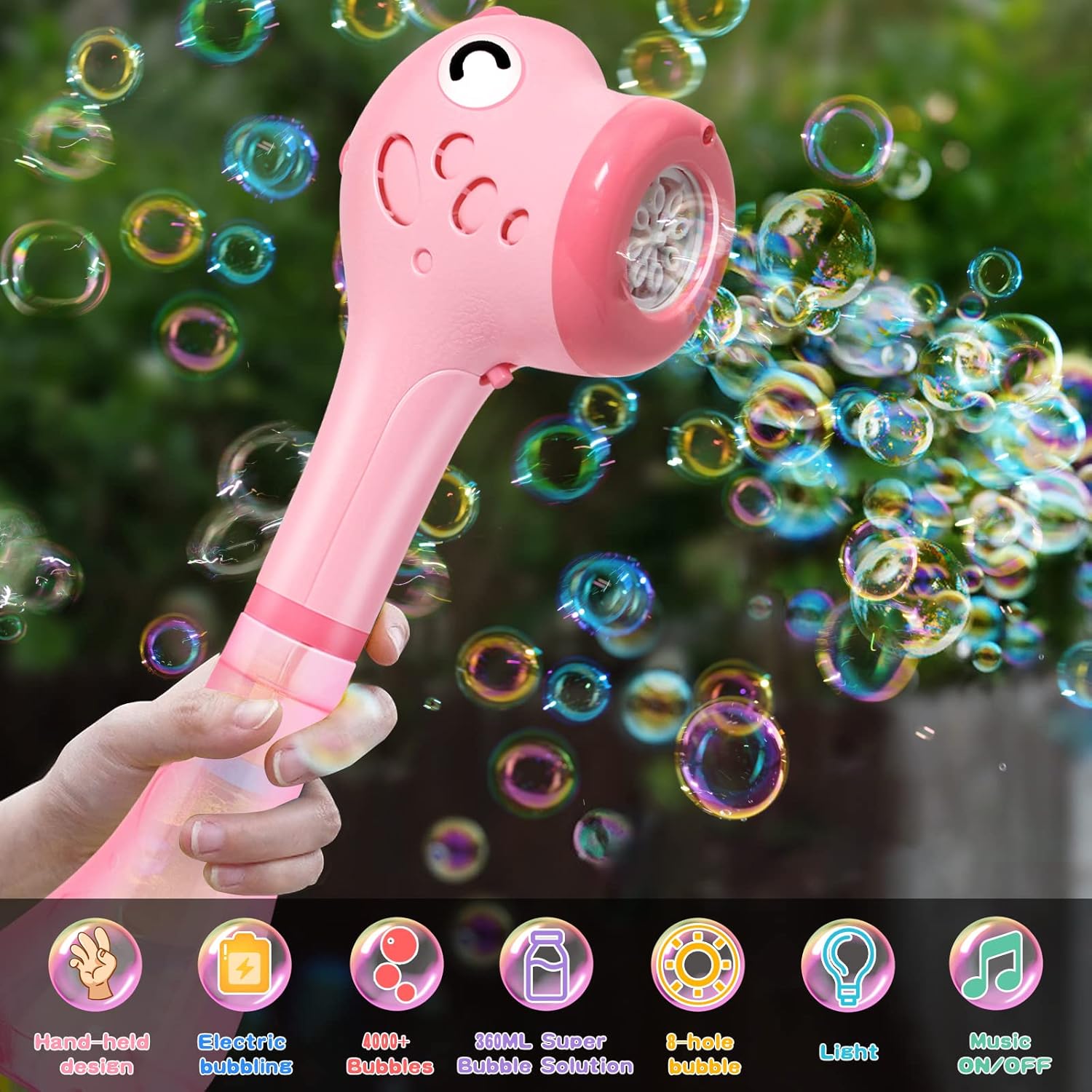 Thumbnail 1 de P PANACARE Panacare elektrische Seifenblasenmaschine mit Dinosaurier Bubble Stick – 8 Düsen, 4000+ Seifenblasen/Min & 360 ml Lösung