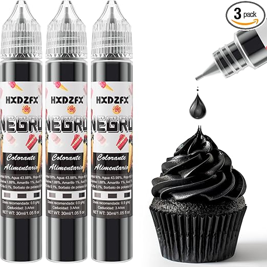 Colorante Alimentario Negro Set 30ml × 3 Botellas 🍫