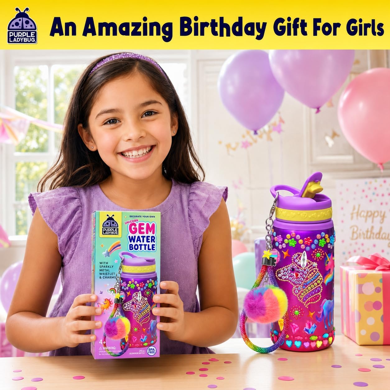 Thumbnail 1 de Purple Ladybug Water Bottle Decorating Kit