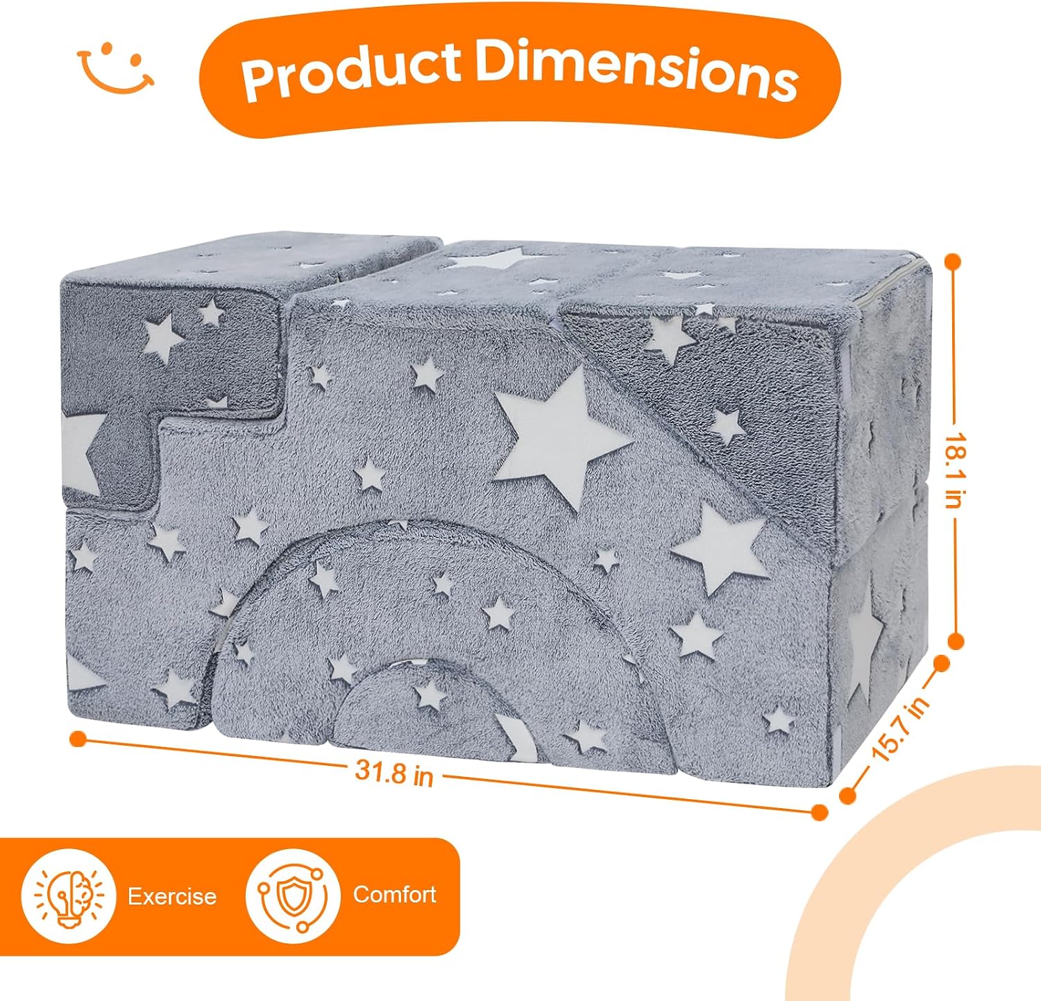 Detalle de MeMoreCool Kids Foam Climbing Couch with Glow-in-the-Dark Stars