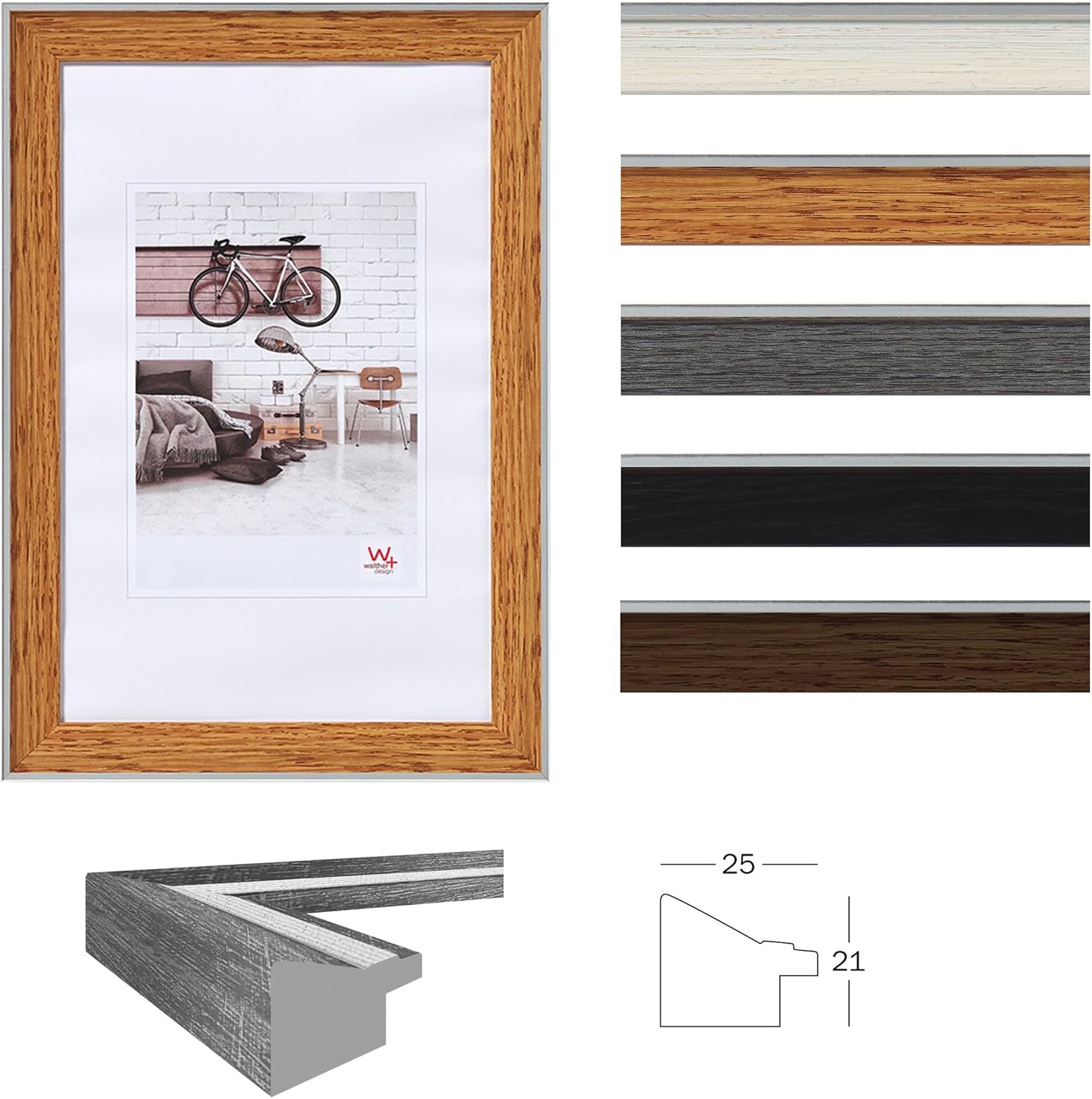 Thumbnail 1 de Walther design Cadre Photo Gris 10 x 15 cm avec Bord extérieur argenté – EN015D