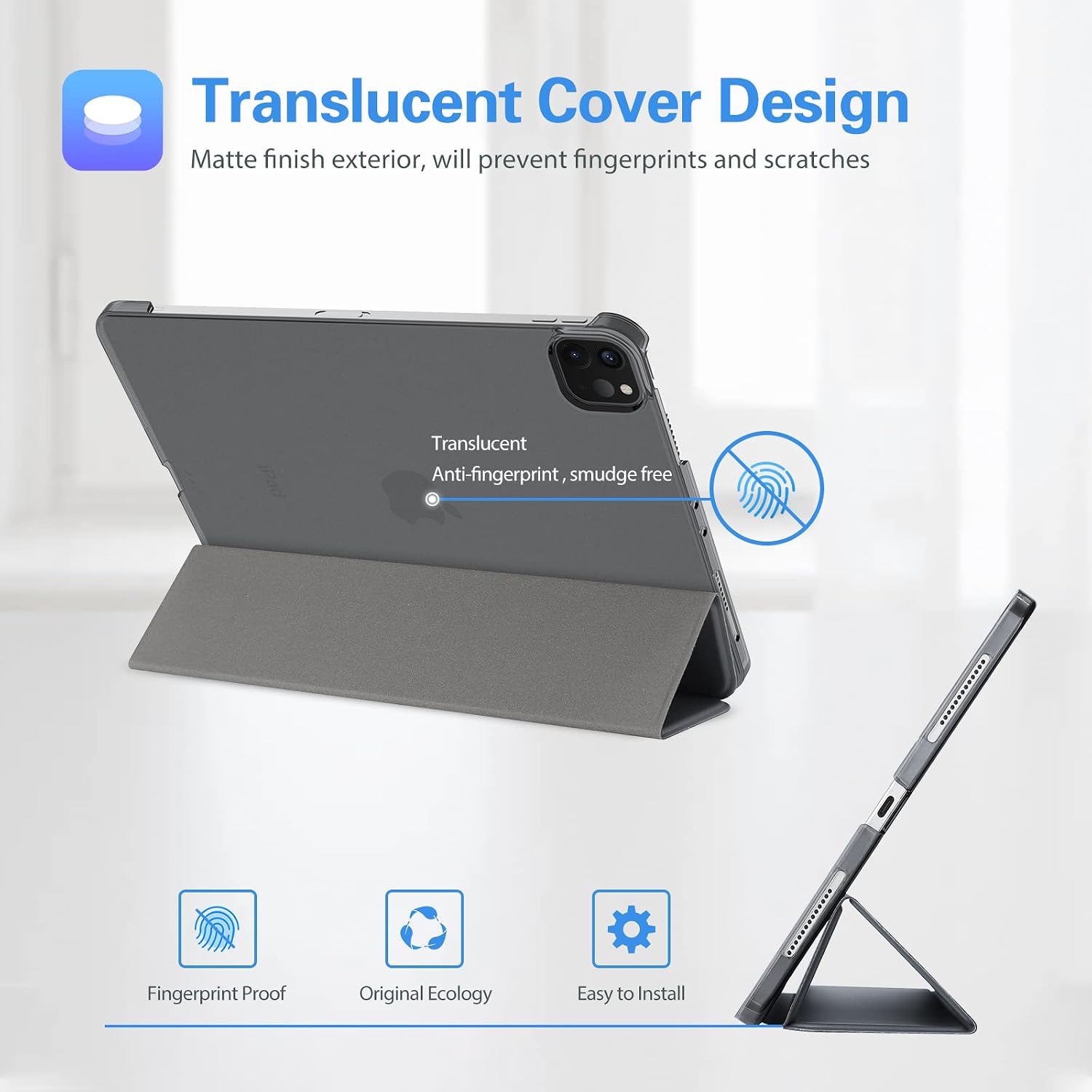 Detalle de ProCase Hülle für 12,9" iPad Pro (Gen 3–6) Grau – Dünn, leicht, mit Sleep/Wake und Standfunktion
