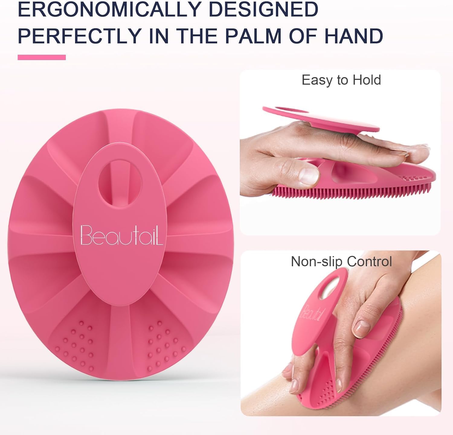 Detalle de BEAUTAIL Silicone Body Scrubber 4 Pack – Gentle, Hygienic Exfoliation for All Skin Types