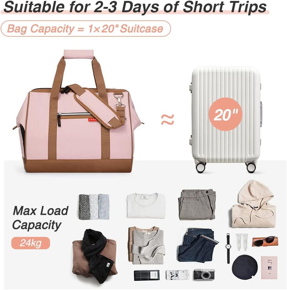 Thumbnail 3 de Lekesky Weekend Overnight Bag 33L for Women – Top Opening Duffles (Pink, 42x33x24 cm)