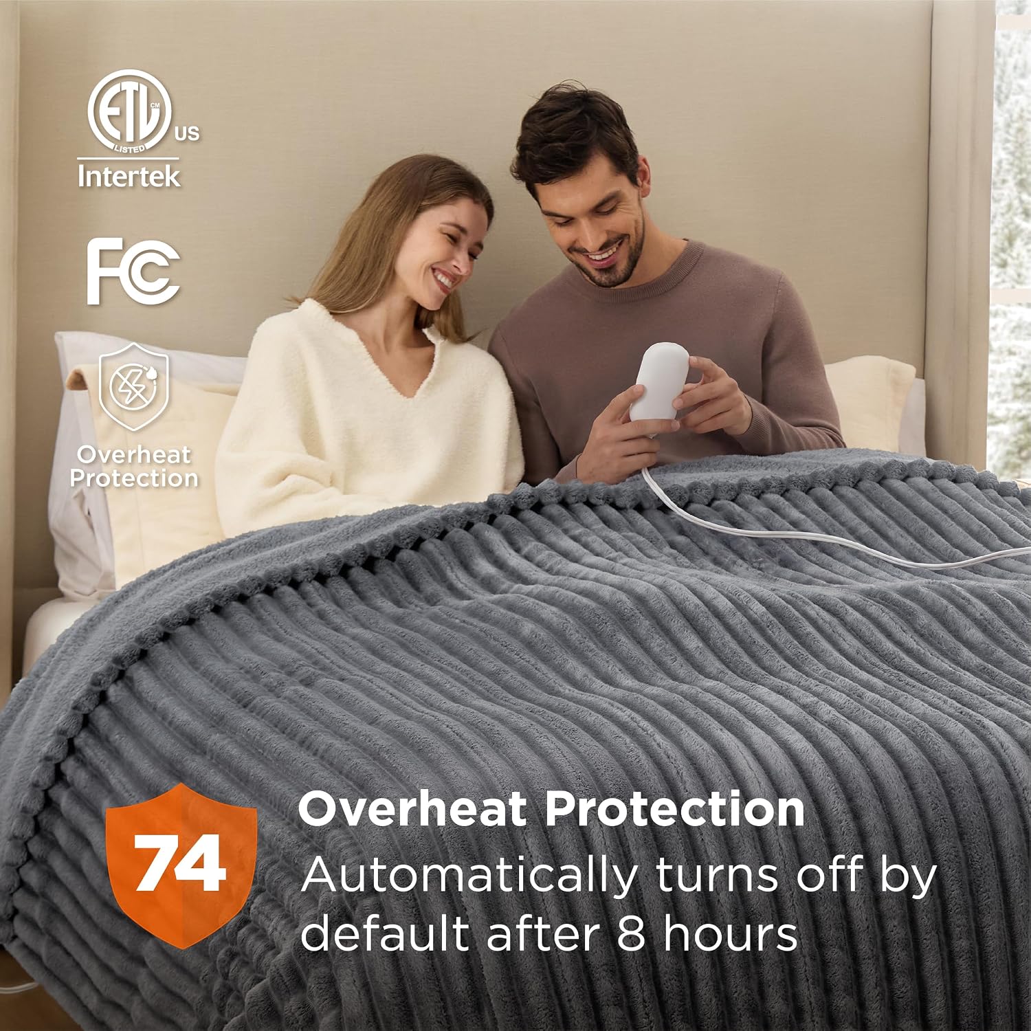 Detalle 2 de Bedsure Thick Electric Blanket, King Size 90" x 100", Dual Controls, Gray