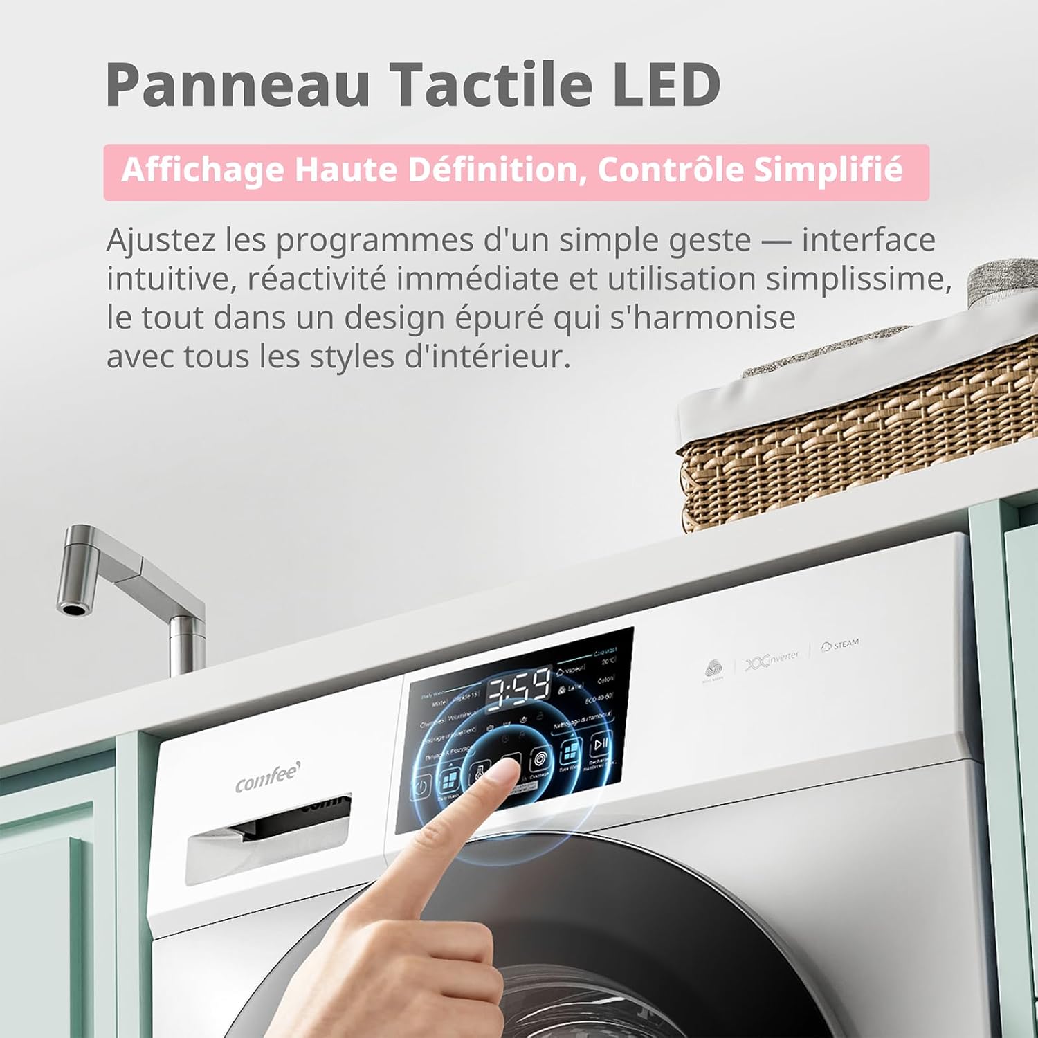 Detalle 2 de COMFEE Lave-Linge 10 kg CFE12EW100/W-FR — lavage puissant, programmes laine et vapeur