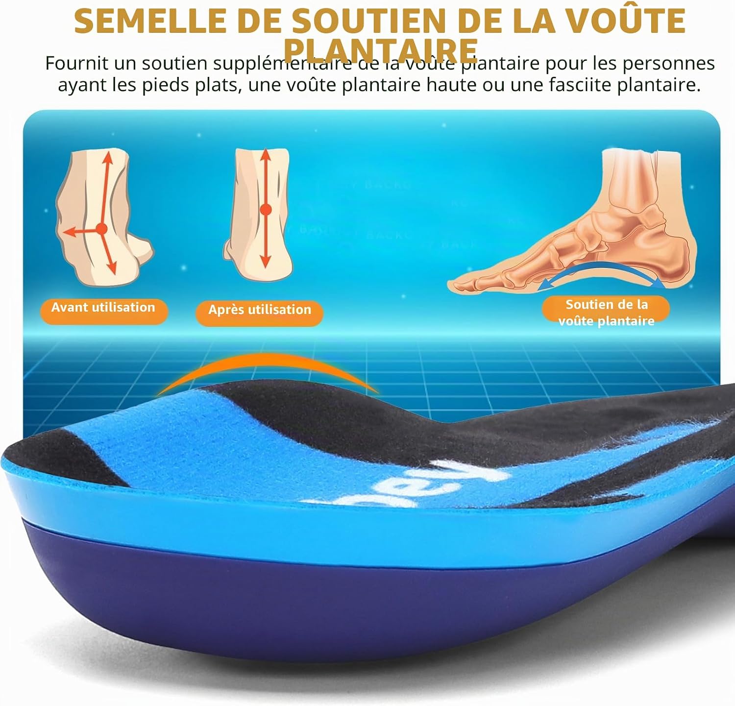 Detalle 2 de Leebey Semelles Orthopédiques – Soutien de la voûte plantaire, confort universel (bleu, EU 35-36)