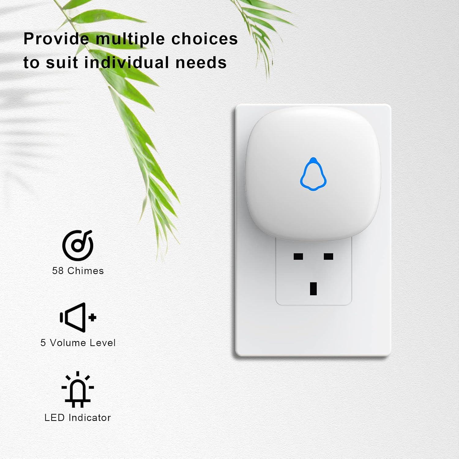Detalle de SECRUI Wireless Doorbell: Plug-In, Waterproof, 300m Range with 58 Chimes