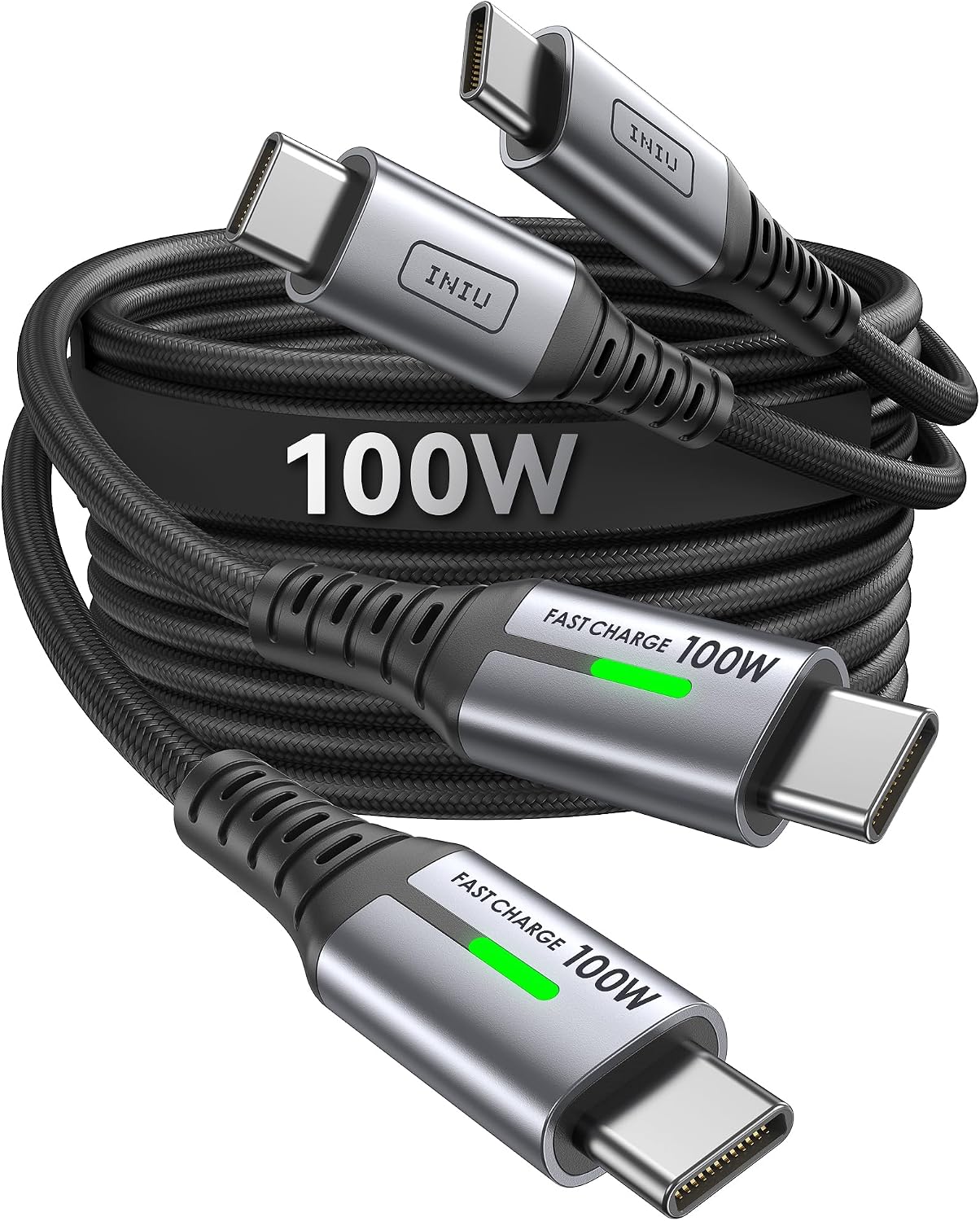 Detalle de INIU USB C to USB C Charger Cable 2-Pack 1m – 100W PD 4.0, Braided, 2 Pack