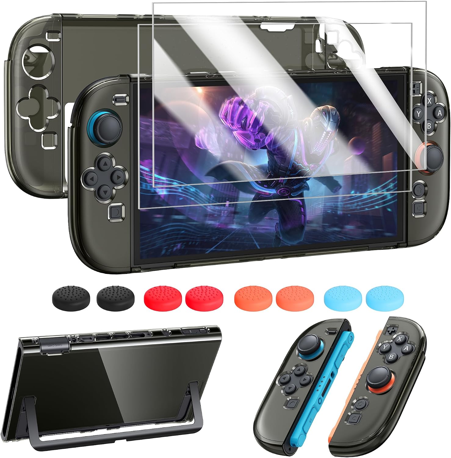Thumbnail 6 de FYOUNG Switch 2 Hülle + Schutzfolie Zubehörset mit Joystick-Kappen (Kristallklar, 3-in-1)