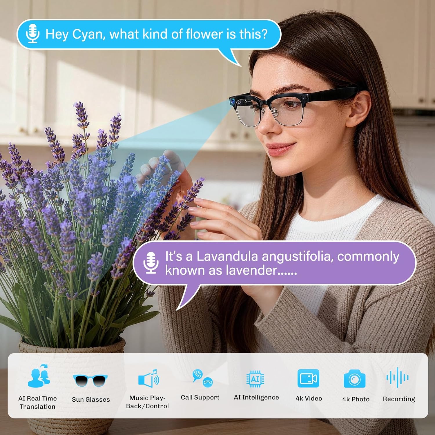 Thumbnail 5 de SGUKZF AI Smart Glasses with Camera: 4K Recording, Real-Time Translation, Open-Ear Audio