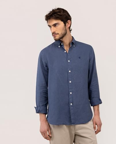 Detalle de El Ganso Camisa Lino Garment Dyed Button Down Marino