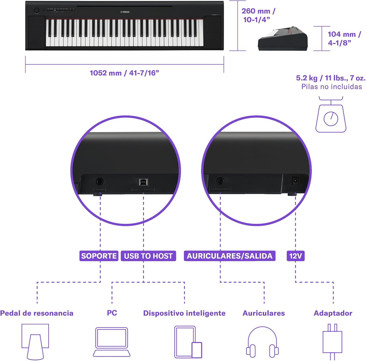 Detalle de YAMAHA Piaggero NP-15 Teclado Digital, Negro