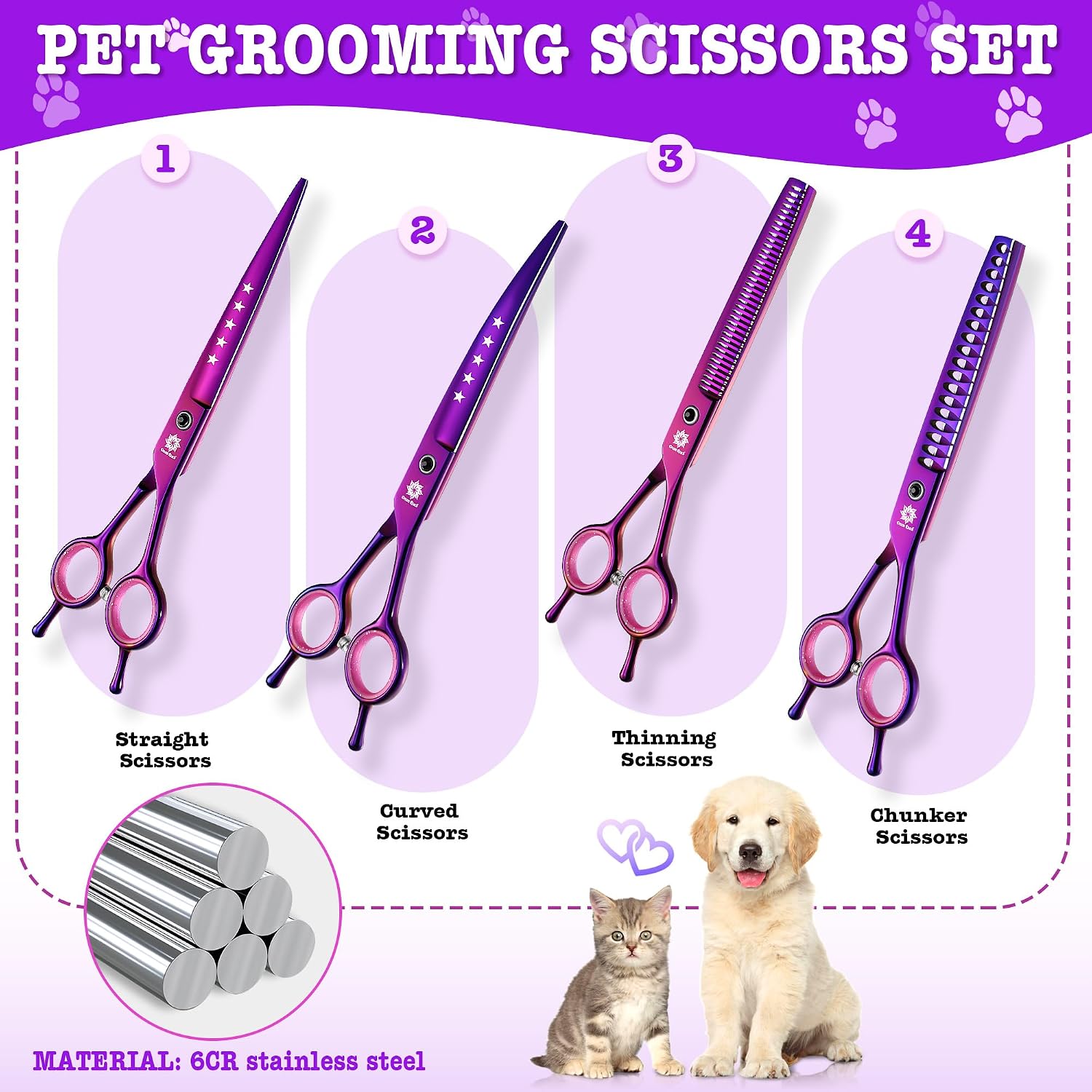 Thumbnail 1 de Dream Reach 7" Dog Grooming Scissors Kit — professional set ✂