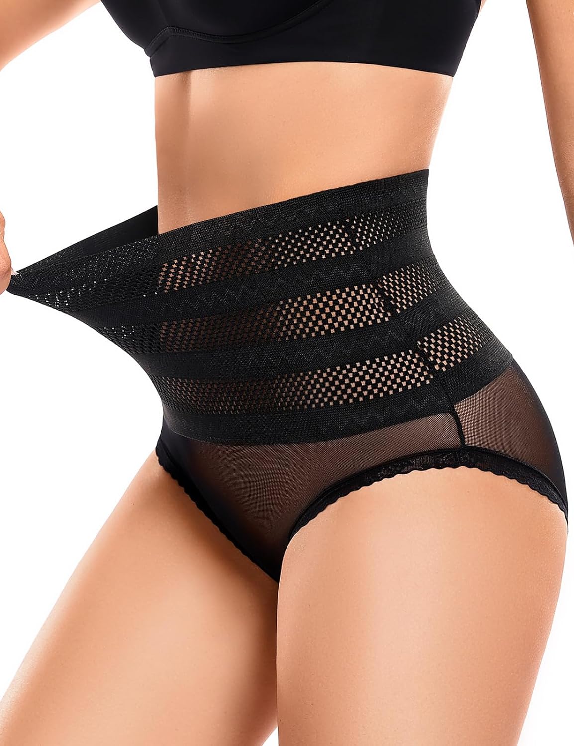 Niwicee mutande donna contenitive con vita alta, slip modellante pancia piatta e mesh traforata