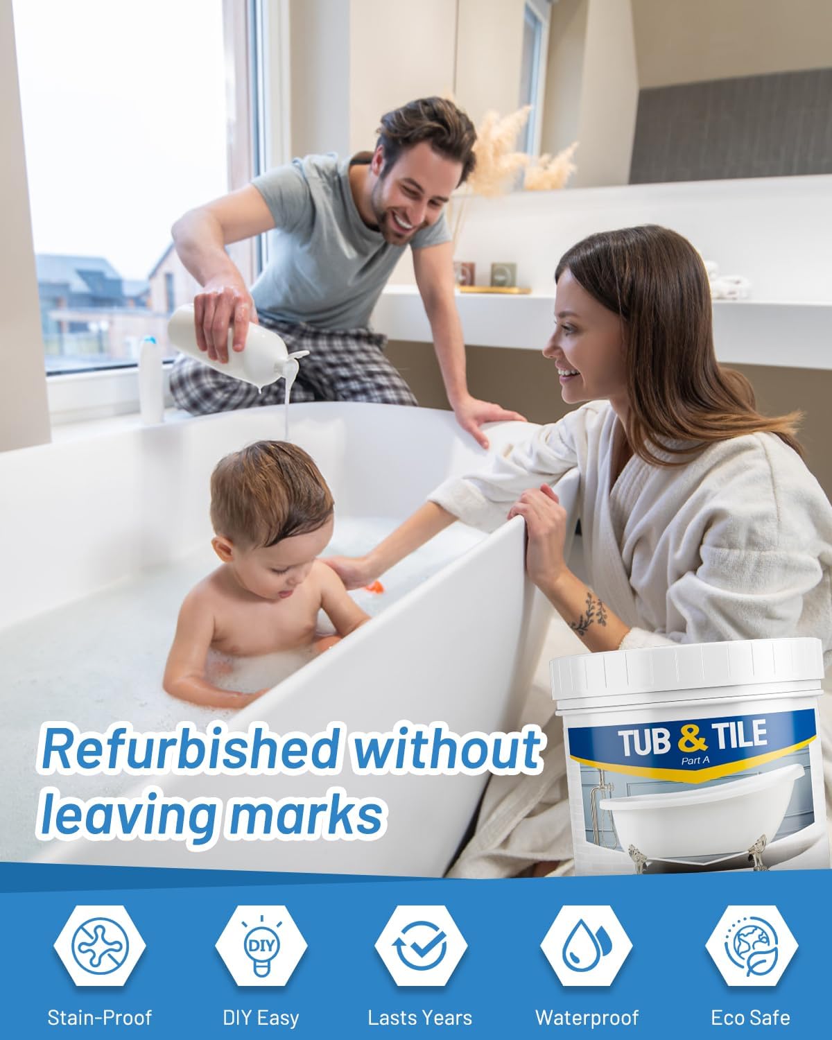Detalle 1 de Xmntdo 35 oz Tub and Tile Refinishing Kit, Semi-Gloss White, Low Odor