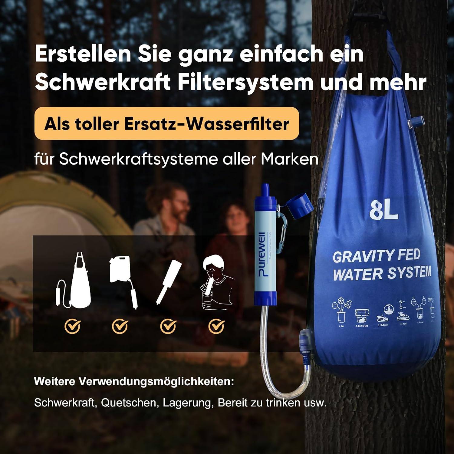 Detalle de Purewell Outdoor-Wasserfilter mit 0,01 μm Ultrafeinfilter – für unterwegs & Notfall, 1500 Liter
